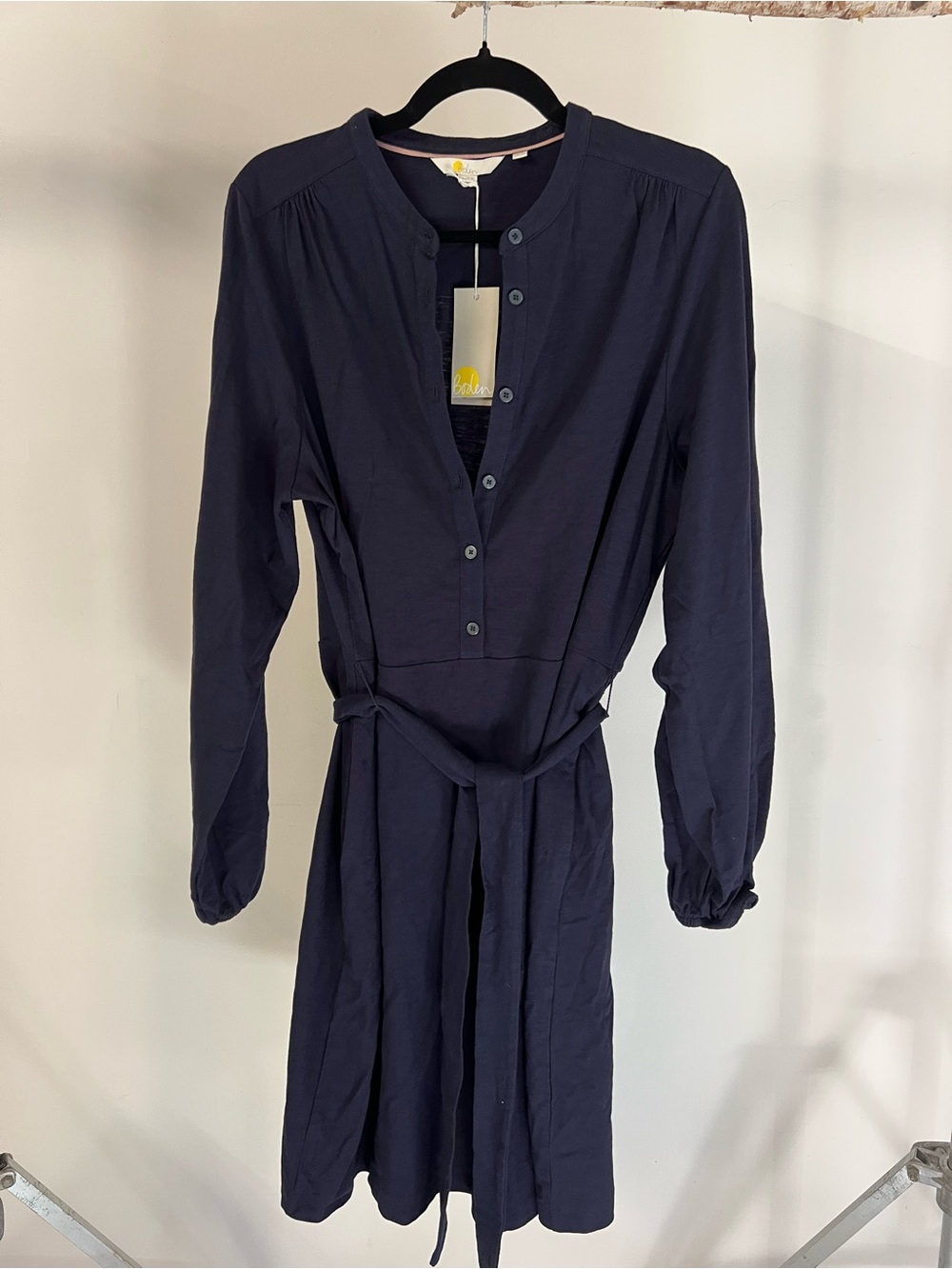 Boden Midnight Navy Long-Sleeve Button Front Tie-Waist Dress